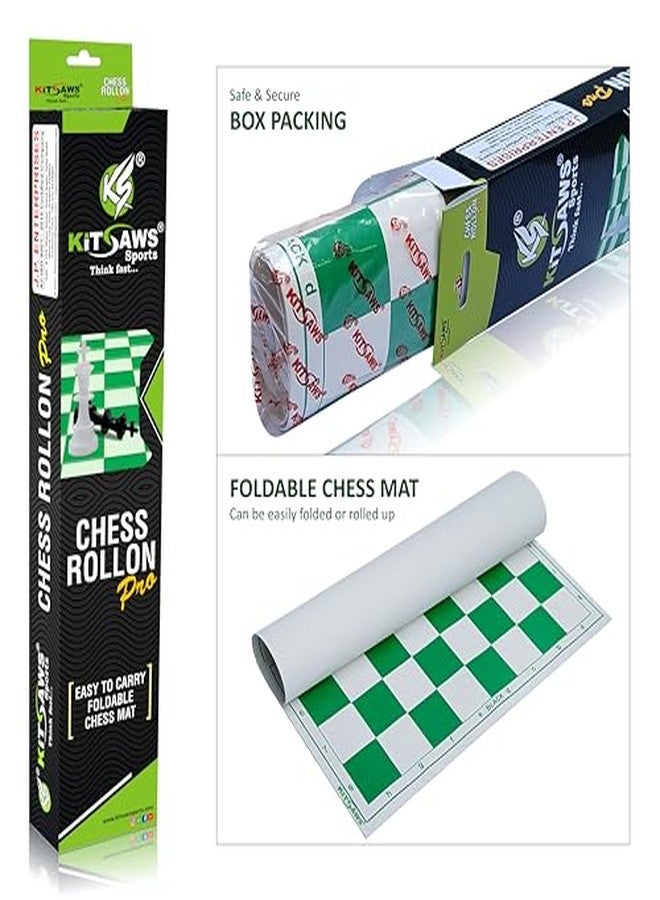 Kitsaws Sports 18'' x 18'' Tournament Chess Vinyl Foldable Chess Game with Chessmen Champion Solid Plastic Pieces for Professional Chess Players (Green) - Image 3